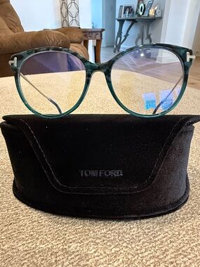 Tom Ford Teal Green Tortoiseshell Cat-Eye Glasses